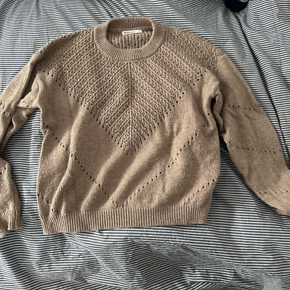 Marine Layer Cream Crew Neck Sweater with Relaxed Fit and Knitted Texture